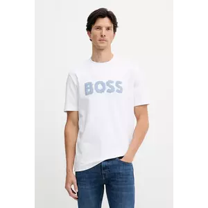 BOSS Orange tricou din bumbac culoarea alb, cu imprimeu, 50554616 imagine