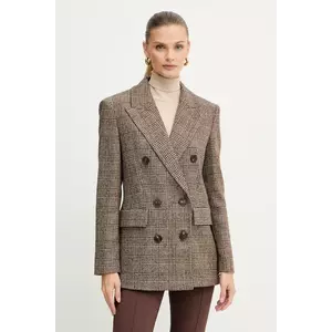 Luisa Spagnoli jachetă cu lână culoarea maro, cu doua rânduri de nasturi, cu imprimeu, 542298 imagine