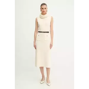 Luisa Spagnoli rochie din lână culoarea bej, midi, evazați, 100242 imagine