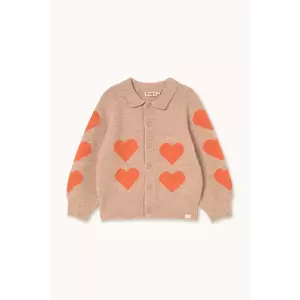Tinycottons cardigan copii HEARTS CARDIGAN culoarea bej, AW25-124 imagine