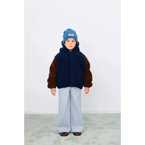 Tinycottons geacă copii COLOR BLOCK POLAR SHERPA HOODIE culoarea bleumarin, AW25-362 imagine