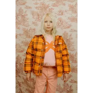 Tinycottons geacă copii CHECK PADDED JACKET culoarea portocaliu, AW25-145 imagine