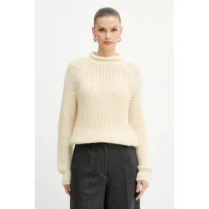 Luisa Spagnoli pulover din amestec de lână culoarea bej, cu turtleneck, 100150 imagine