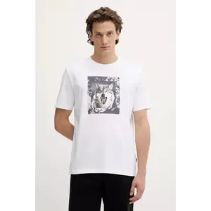 BOSS Orange tricou din bumbac culoarea bej, cu imprimeu, 50554615 imagine