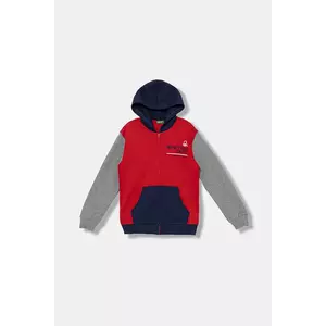 United Colors of Benetton hanorac de bumbac pentru copii culoarea roșu, cu glugă, cu imprimeu, 3J68C505C imagine