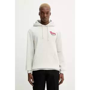 Tommy Jeans hanorac de bumbac culoarea gri, cu glugă, cu imprimeu, DM0DM22086 imagine