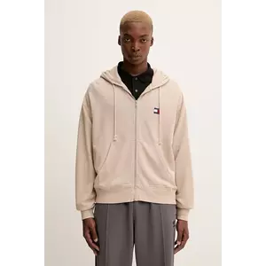 Tommy Jeans hanorac de bumbac culoarea maro, cu glugă, cu imprimeu, DM0DM22080 imagine