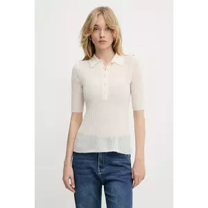 BOSS Orange polo din lână culoarea bej, 50543977 imagine