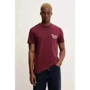 Tommy Jeans tricou din bumbac culoarea bordo, cu imprimeu, DM0DM22049 imagine