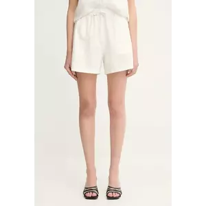 Samsoe Samsoe pantaloni scurți din in MAREN culoarea verde, uni, high waist, F23900001 imagine