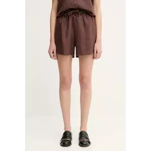 Samsoe Samsoe pantaloni scurți din in MAREN culoarea verde, uni, high waist, F23900001 imagine