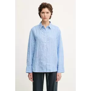 Samsoe Samsoe cămașă de in SANOT culoarea roz, cu guler clasic, relaxed, F25100015 imagine