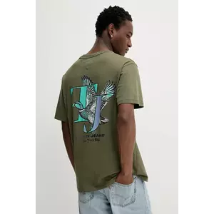 Tommy Jeans tricou din bumbac culoarea verde, cu imprimeu, DM0DM22060 imagine