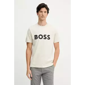 BOSS Green tricou din bumbac culoarea bej, cu imprimeu, 50548411 imagine