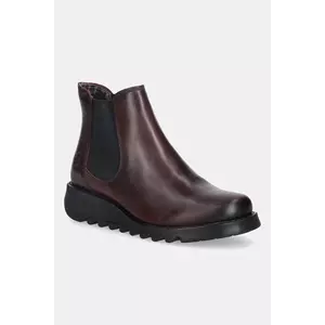 Fly London ghete chelsea de piele SALV195FLY culoarea bordo, cu toc plat, P143195103 imagine