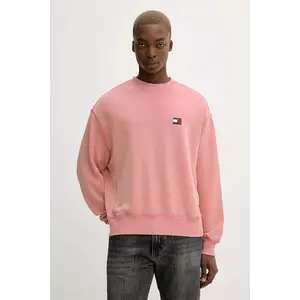 Tommy Jeans hanorac de bumbac culoarea roz, cu imprimeu, DM0DM22079 imagine