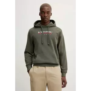 Tommy Jeans hanorac de bumbac culoarea verde, cu glugă, cu imprimeu, DM0DM22113 imagine