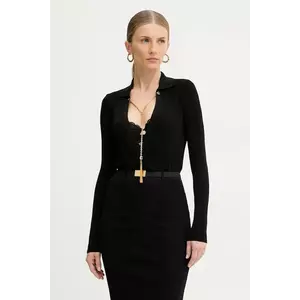 Elisabetta Franchi body cu un amestec de mătase culoarea negru, cu imprimeu, BK75B56E2 imagine