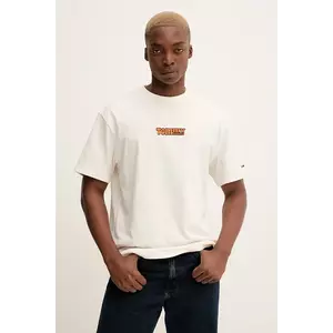 Tommy Jeans tricou din bumbac culoarea bej, cu imprimeu, DM0DM22051 imagine