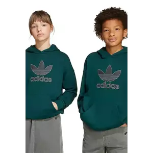 adidas Originals hanorac de bumbac pentru copii culoarea verde, cu glugă, cu imprimeu, JV8640 imagine