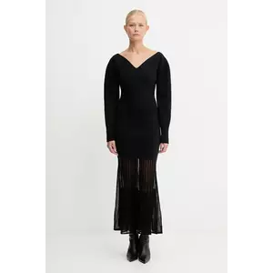 BOSS rochie cu lână culoarea negru, midi, mulată, 50550771 imagine