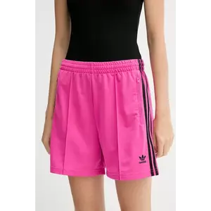 adidas Originals pantaloni scurți Firebird culoarea roz, cu imprimeu, high waist, JW5049 imagine