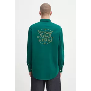 Drôle de Monsieur cămașă din bumbac La Chemise Slogan Tresses culoarea verde, cu guler button-down, relaxed, H.SH237.CO217 imagine