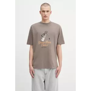 Drôle de Monsieur tricou din bumbac Le Tshirt Grand HUtel culoarea maro, cu imprimeu, H.TS261.CO002 imagine