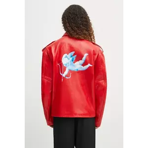 Fiorucci geacă de piele Cupid Print Red Leather Aviator culoarea roșu, de tranziție, W02FPLJA321LE01RD01 imagine