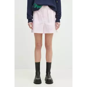 Fiorucci pantaloni scurți din bumbac Gingham Logo femei, culoarea roz, cu imprimeu, high waist, W02SPBSH300CO01PN02 imagine