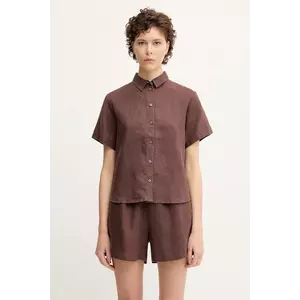 Samsoe Samsoe cămașă de in MINA culoarea maro, cu guler clasic, regular, F23900009 imagine