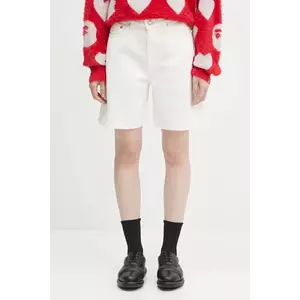 Samsoe Samsoe pantaloni scurți jeans SASHELLY culoarea alb, uni, high waist, F25200013 imagine