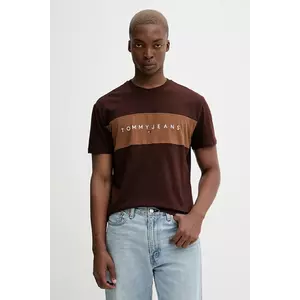 Tommy Jeans tricou din bumbac culoarea maro, cu imprimeu, DM0DM21933 imagine