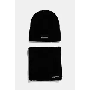 Karl Lagerfeld Jeans căciulă și eșarfă din amestec de lână culoarea negru, A4W34000 imagine