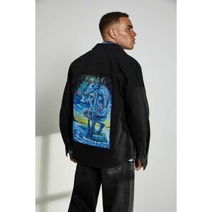 Medicine camasa jeans culoarea negru, cu guler clasic, relaxed imagine