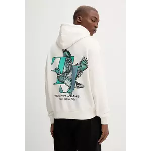 Tommy Jeans bluză culoarea bej, cu glugă, cu imprimeu, DM0DM22088 imagine