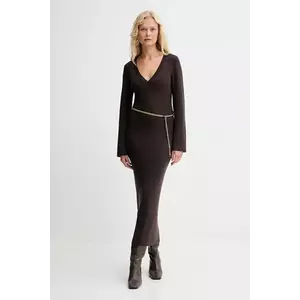 MICHAEL Michael Kors rochie cu lână culoarea maro, maxi, mulată, MF5835G4VR imagine