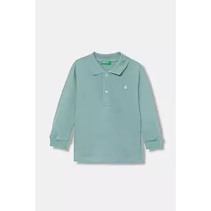 United Colors of Benetton longsleeve din bumbac pentru copii culoarea turcoaz, uni, 3089G3009 imagine