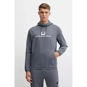 Under Armour bluză Unstoppable culoarea gri, cu glugă, cu imprimeu, 6003864 imagine