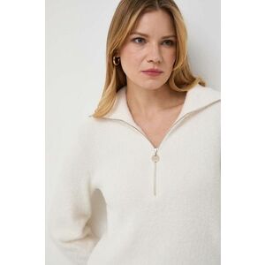 Morgan pulover femei, culoarea bej, călduros, cu guler imagine