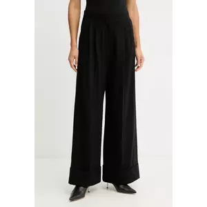 BOSS pantaloni de lână culoarea negru, lat, high waist, 50550804 imagine
