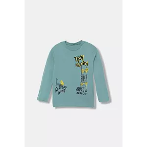 United Colors of Benetton longsleeve din bumbac pentru copii culoarea turcoaz, cu imprimeu, 3JERG10K5 imagine