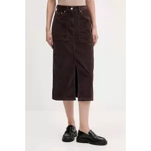 Tommy Jeans fustă din velur culoarea maro, midi, evazați, DW0DW21708 imagine