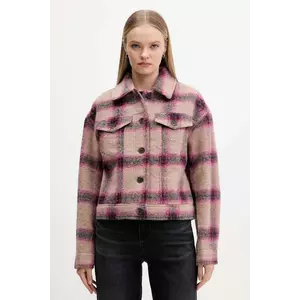 Tommy Jeans jachetă din amestec de lână culoarea roz, de tranziție, oversize, DW0DW21662 imagine