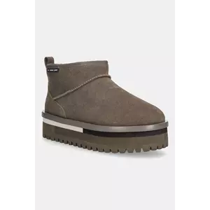 Tommy Jeans cizme de zăpadă din piele întoarsă TJW FLATFORM SNOW BOOT SUEDE culoarea verde, EN0EN02841 imagine