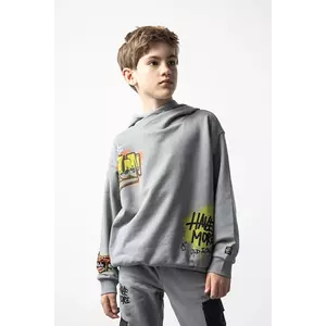 Coccodrillo hanorac de bumbac pentru copii culoarea gri, cu glugă, cu imprimeu, SPORTS BOY JUNIOR imagine