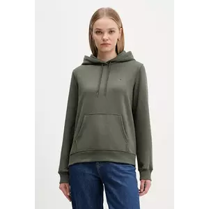 Tommy Jeans bluză culoarea verde, cu glugă, uni, DW0DW19958 imagine