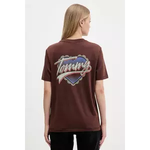 Tommy Jeans tricou din bumbac culoarea maro, DW0DW21524 imagine