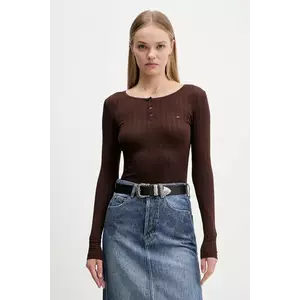 Tommy Jeans longsleeve culoarea maro, DW0DW21575 imagine