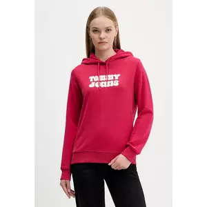 Tommy Jeans hanorac de bumbac culoarea roz, cu glugă, cu imprimeu, DW0DW21962 imagine